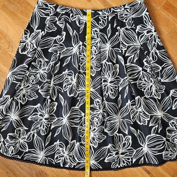Style & Co Linen A-Line Skirt 16 Black White Floral Print Midi Boho Classic - Picture 4 of 8